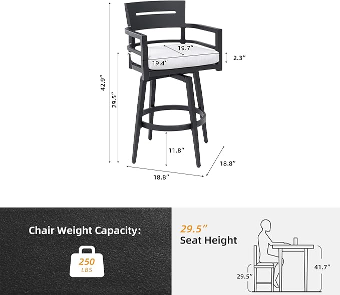Modern Outdoor Bar Stools Set of 2 Swivel Patio Bar Chairs - Image 2