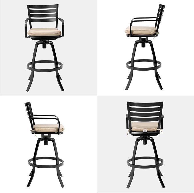 Pellebant 29.5" Sunbrella Outdoor Bar Stools Set of 2, Aluminum Swivel Patio - Image 7
