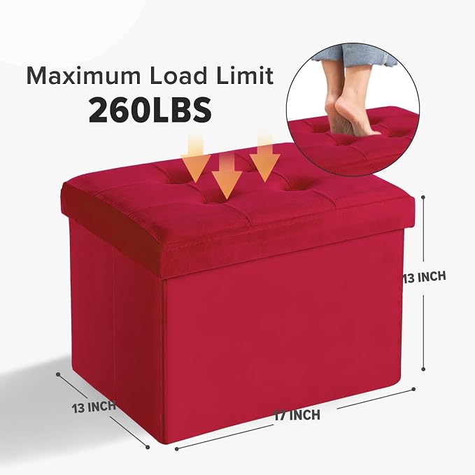 LINMAGCO Storage Ottoman Folding Foot Stool Velvet Foot Rest - Image 2