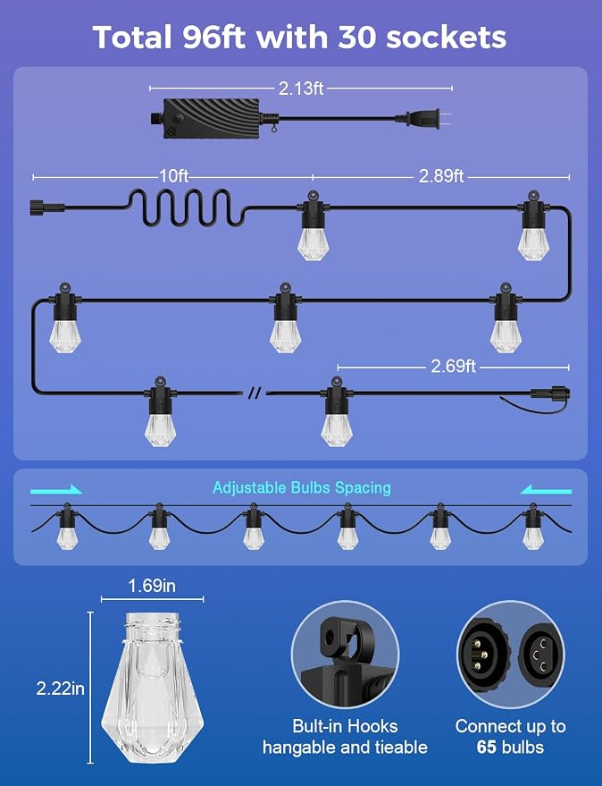 XMCOSY+ 96FT Smart Outdoor String Lights - Image 8