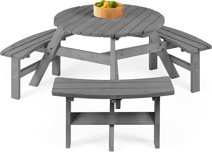 Best Choice Products 6-Person Circular Outdoor Wooden Picnic Table by BestChoiceProducts