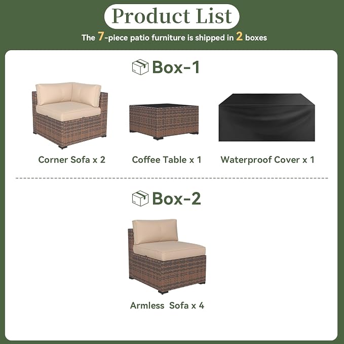 Aoxun 7 Piece Patio Furniture Set Wicker Rattan Patio Conversation Set Outdoor - Image 7