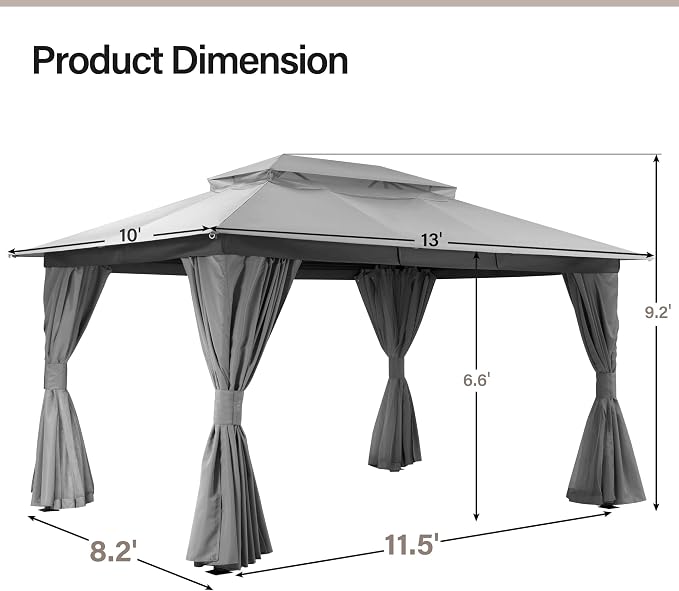 LAUSAINT HOME Semi-Permanent Outdoor Patio Gazebo 10'x13', Heavy Duty Party - Image 3