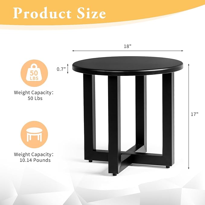VINGLI Round Outdoor Side Table, Small Metal Outdoor Table Patio End Tables - Image 3