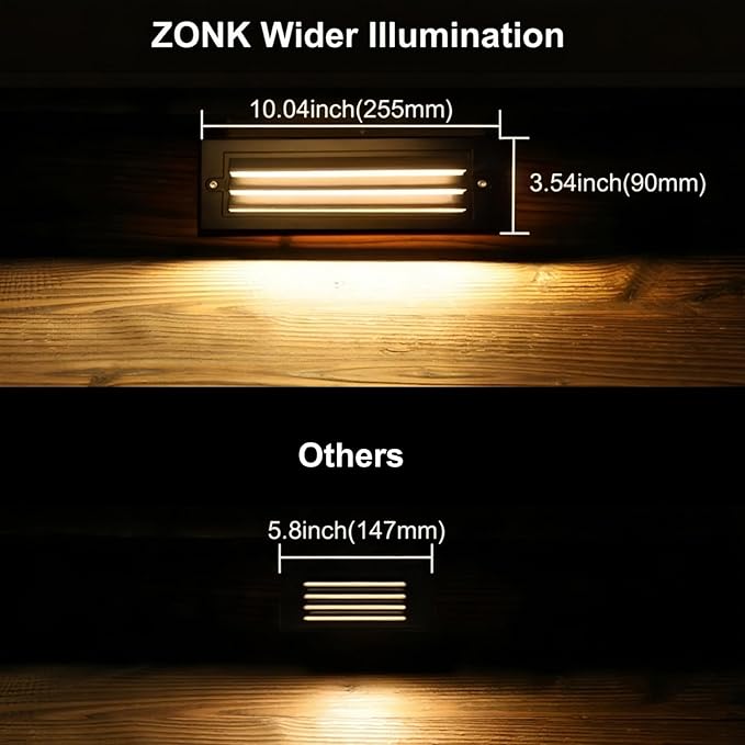 ZONK LED Step Lights Outdoor Indoor 120V, 10Inch Landscape Pathway Stair Lights - Image 5
