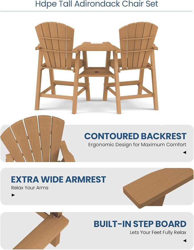 Ciokea Tall Adirondack Chairs Set of 2, HDPE Outdoor High Adirondack Chair - Image 6