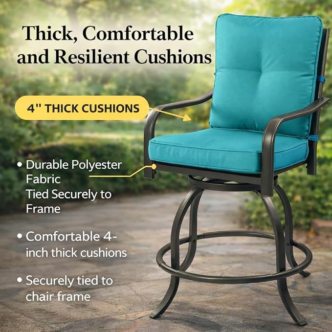 Kozyard Isabella Outdoor Swivel Bar Chairs, Counter Height Patio Bar Stools Set - Image 4