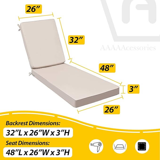 AAAAAcessories Outdoor Chaise Lounge Cushions, Fade-Resistant, Waterproof Patio - Image 5