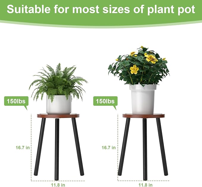 Wood Plant Stands Indoor, 16.7" Tall Plant Stand Outdoor Mid-Century Plant Stool - Image 5