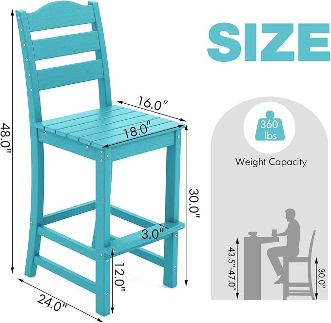 Giantex Outdoor HDPE Bar Stool, Patio Tall Bar Chair - Image 3