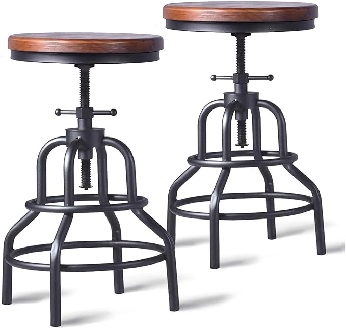 LOKKHAN Vintage Industrial Bar Stool-Rustic Swivel Barstools-Round Wood Metal by LOKKHAN