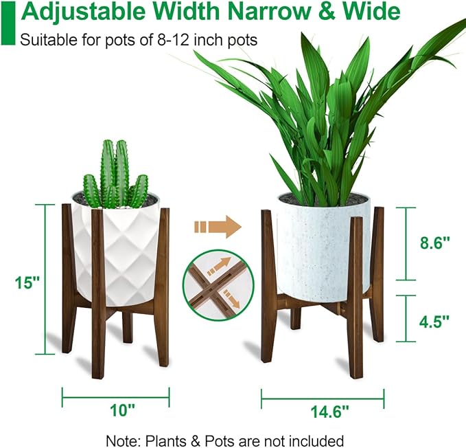 OERGKE Adjustable Plant Stand, Bamboo Mid Century Modern Indoor Plants Stands - Image 3