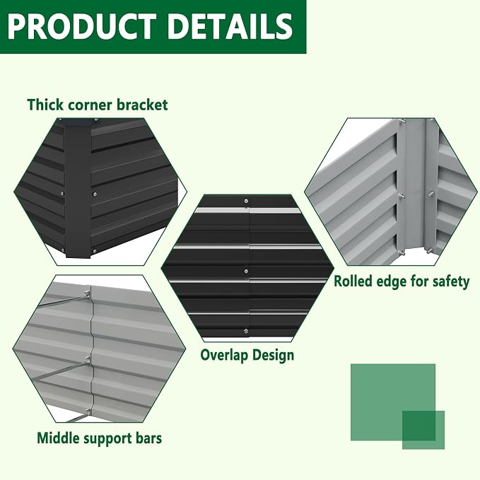 3 Pack 6x3x1FT Galvanized Raised Garden Bed Kit, Outdoor Metal Planter Box - Image 3