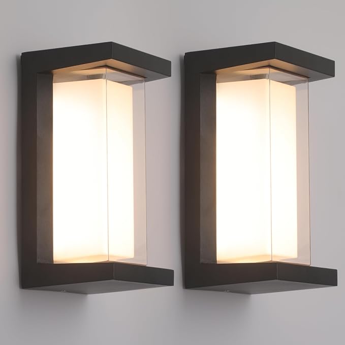 2 Pack 24W Outdoor Wall Lights Exterior/Interior LED 3-Color Adjustable 2100LM by MilleLucciole