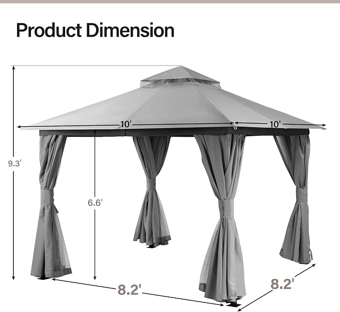 LAUSAINT HOME Semi-Permanent Outdoor Patio Gazebo 10'x10', Heavy Duty Party - Image 3