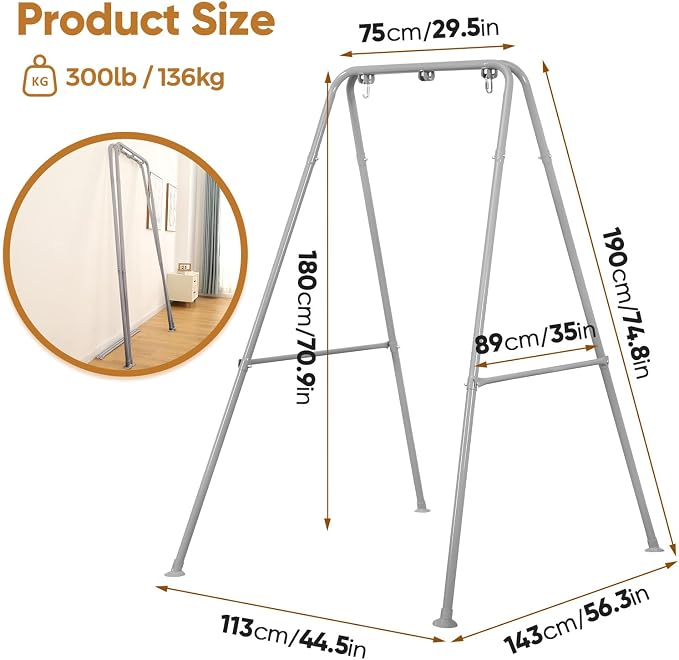 Foldable Hammock Stand, Portable Hammock Chair Stand, 300 lbs Capacity - Image 5