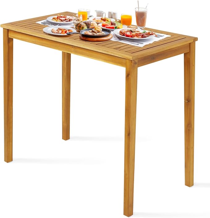 Tangkula Outdoor Acacia Wood Bar Table, 45” Rectangular Bar Height Farmhouse by TANGKULA