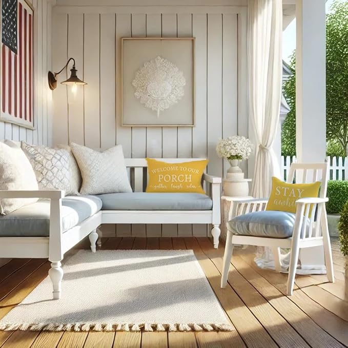 PANDICORN Welcome to Our Porch Stay Awhile Yellow Farmhouse Outdoor Lumbar - Image 6