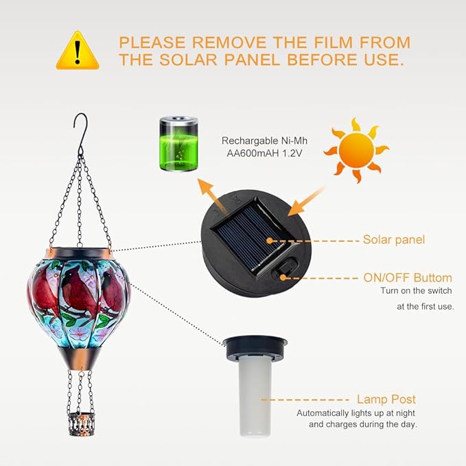 DREAMSOUL 2PCS Cardinal Hot Air Balloon Solar Lantern, Hanging Glass Solar - Image 7