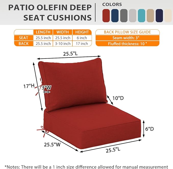 Sundale Outdoor Olefin Deep Seat Cushion, Patio Chair Cushion and Pillow - Image 6