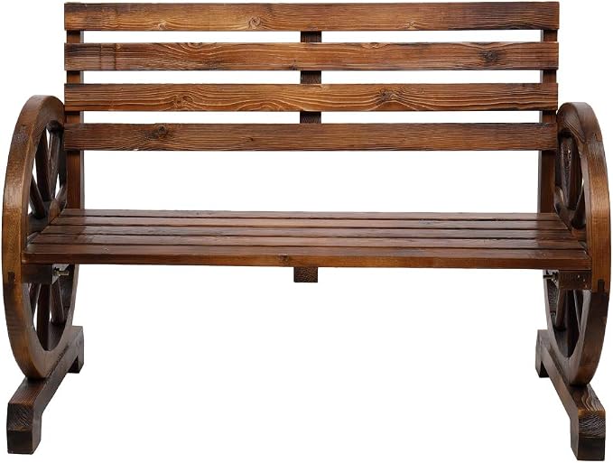 Outvita Wooden Garden Bench, Outdoor Rustic Wagon Wheel Bench - Image 5
