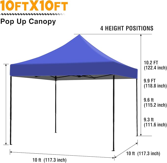 BestOffice Canopy Tent, 10X10 FT Pop Up Canopy Outdoor Instant Tent Slant Legs - Image 8
