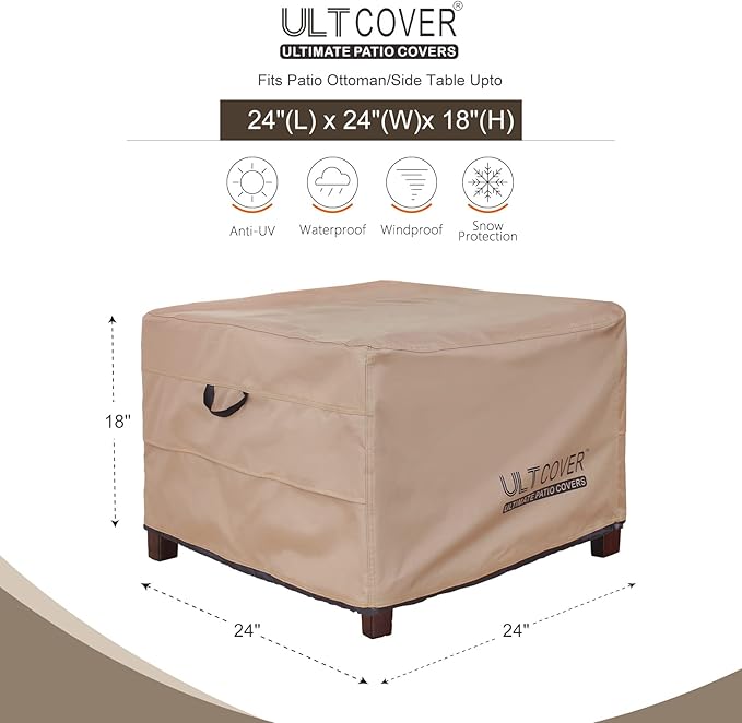 ULTCOVER Waterproof Patio Ottoman Cover Square Outdoor Side Table Furniture - Image 2