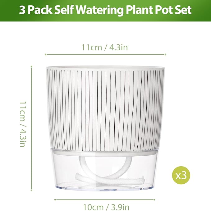 3 Pack Self Watering Pots Set, 4 Inch Self Watering Pots - Image 2