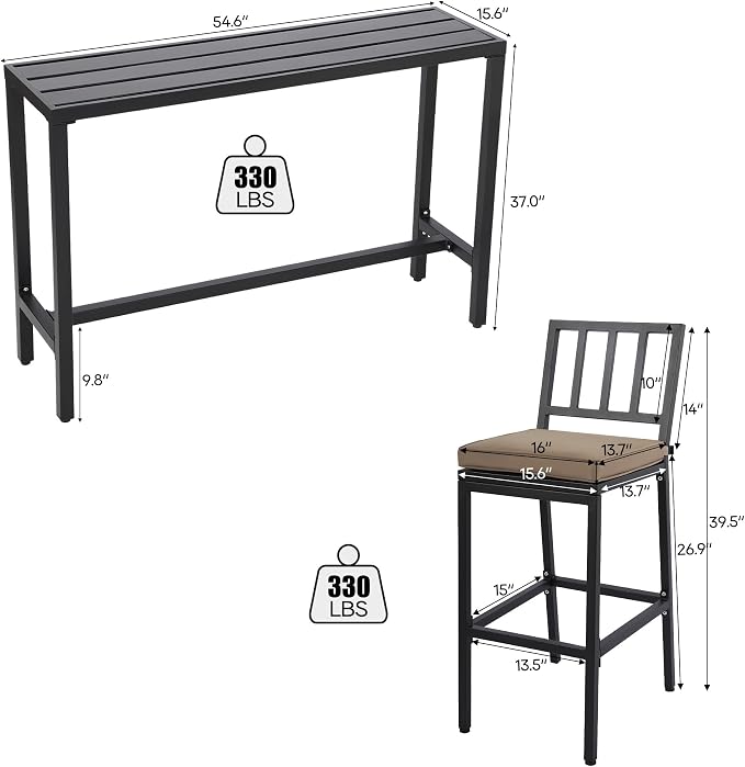 3-Piece Outdoor Patio Bar Set, Bar Height Patio Dining Set, Weather-Resistant - Image 7