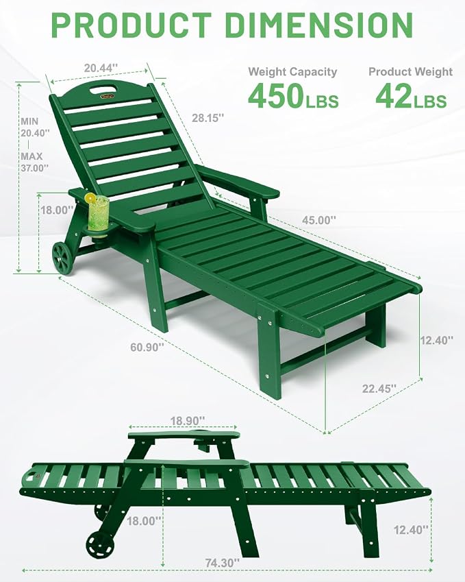 Lounge Chair Outdoor, Chaise Lounge Outdoor, HDPE 6-Position Lounge Chair - Image 3