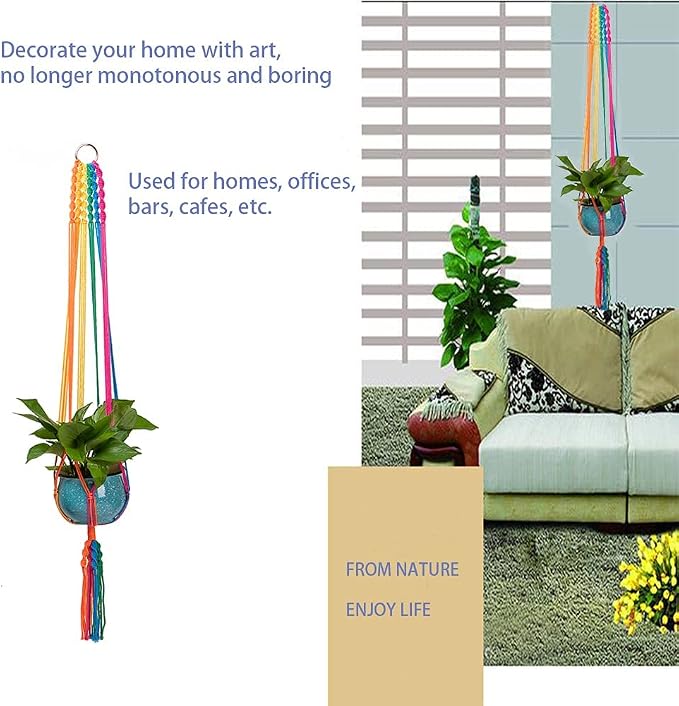 Rainbow Colorful Macrame Plant Hanger - Image 7