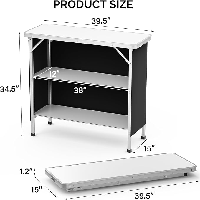 VINGLI Portable Bar Table, 3-Tier Shelves, Mobile Bar Table - Image 3