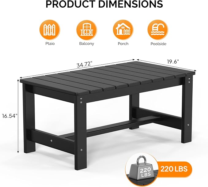 VINGLI Outdoor Coffee Table, HDPE Patio Coffee Table - Image 3