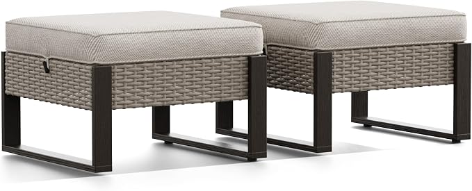 Joyside Outdoor Patio, All-Weather PE Rattan Ottomans Footstools - Image 7