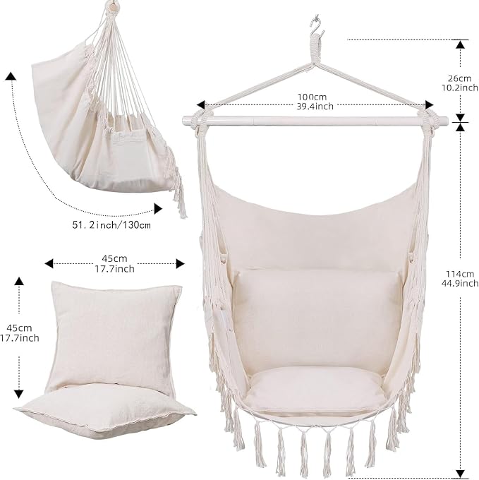 Goutime Hammock Chair, Hanging Rope Ceiling Swing - Image 2