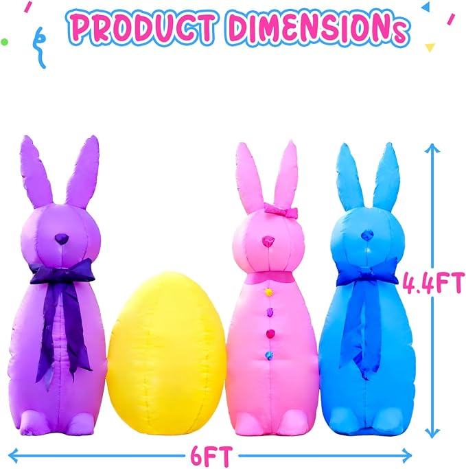 DomKom 6FT Long Easter Inflatable Bunny Outdoor Decorations, Build-in LED - Image 5