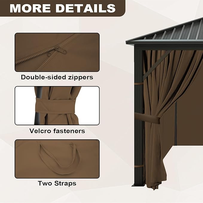slashome 12'x12' Gazebo Curtains Outdoor Waterproof, Sidewalls - Image 4