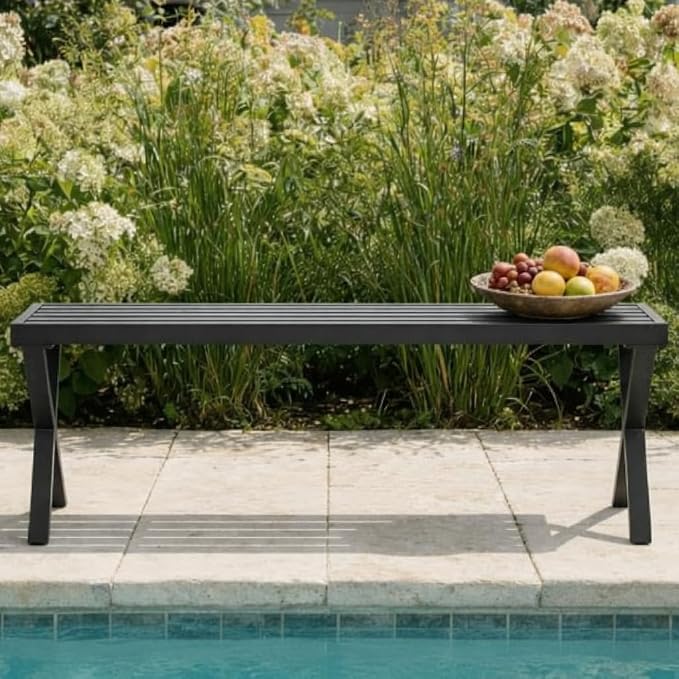 Outdoor Metal Backless Bench Weatherproof Patio Bench - Image 3