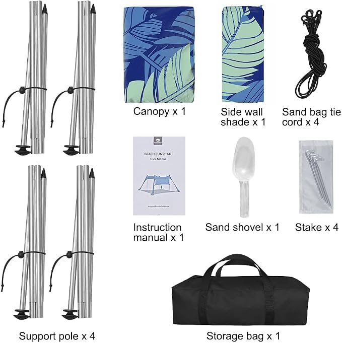 Beach Canopy Tent Shade with Sidewalls 10x10FT, 6.6FT Tall, UPF50+ Sun Shelter - Image 6