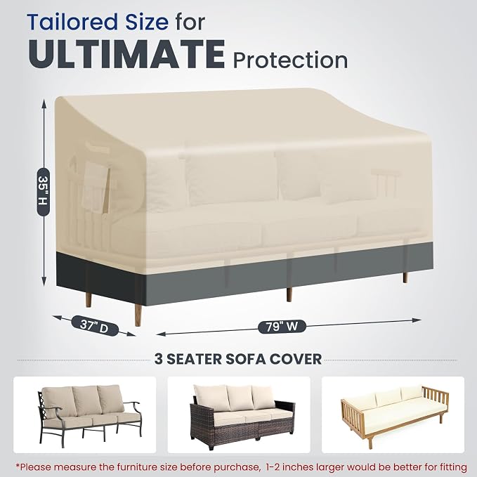 Extra Heavy Duty Outdoor Couch Cover Waterproof Up to 8000pa, Large 3-Seater - Image 2