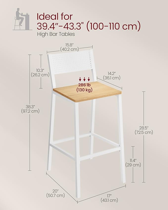 VASAGLE Bar Stool Set of 2, Bar Chairs - Image 3