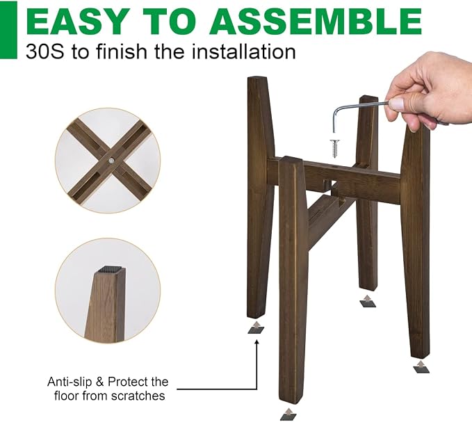 OERGKE Adjustable Plant Stand, Bamboo Mid Century Modern Indoor Plants Stands - Image 7