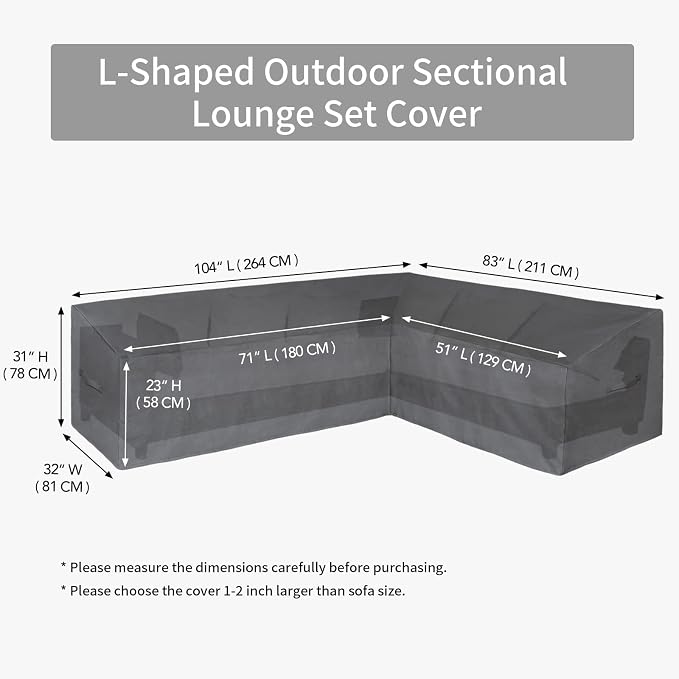 Easy-Going Patio L-Shaped Sectional Sofa Cover, Heavy Duty Garden Furniture - Image 6