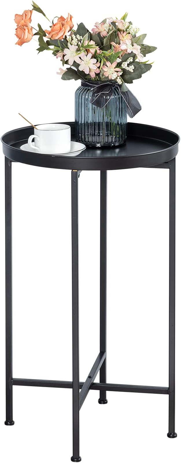 HollyHOME Small Round Metal Waterproof End Table, Accent Indoor&Outdoor Coffee by HollyHOME