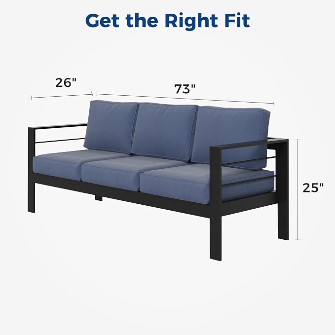 Kiss the Water Outdoor Couch Aluminum Patio Furniture Sofa, 3 Seat All-Weather - Image 2