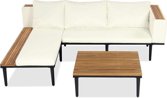Acacia Wood Patio Furniture Set, Luxury Outdoor Conversation Sectional Sofa - Image 5