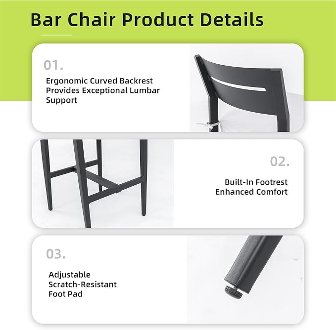 Modern Outdoor Bar Stools Set of 2 Aluminum Tall Patio Chairs - Image 5