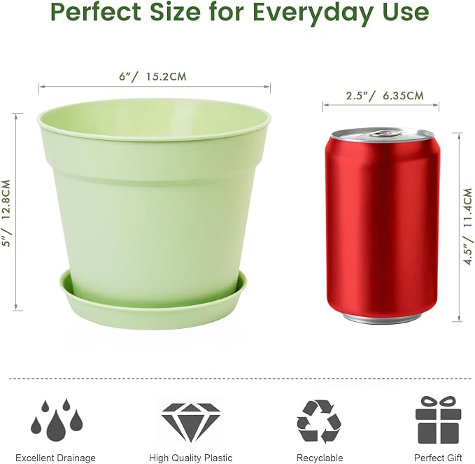 20 Pack 6 Inch Plant Pots with Drainage and Saucers, Stackable Nursery Planters - Image 5