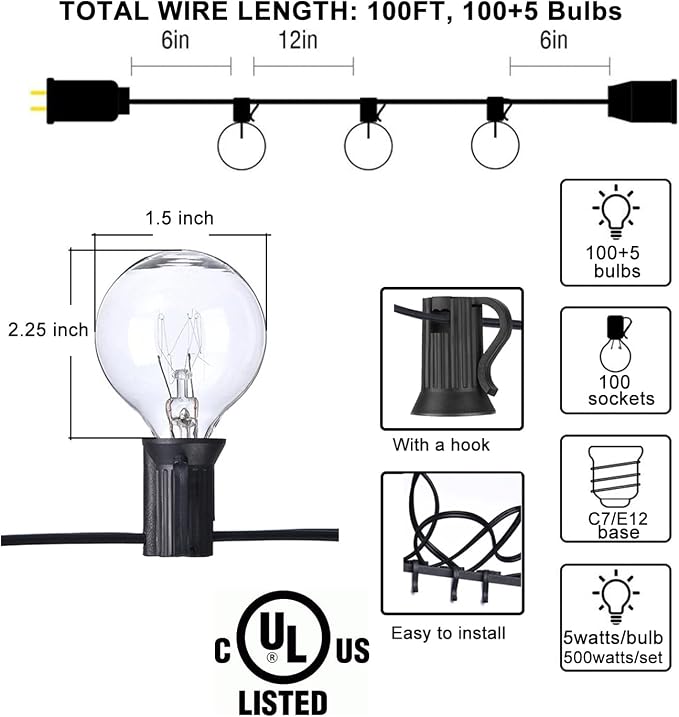 Abeja Outdoor String Light 100 Ft G40 Patio Lights - Image 2
