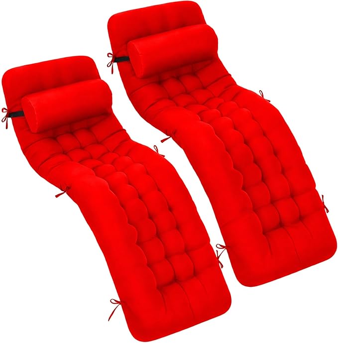 Tudomro 2 Pcs Bright Red 66'' Outdoor Chaise Lounge Cushion Waterproof Patio by Tudomro